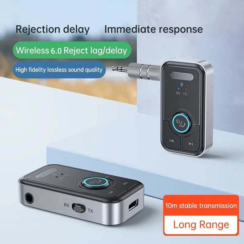 Upgraded Bluetooth 6.0 Transmitter Receiver HiFi Stereo Music Car AUX Audio Adapter 3.5MM Jack With Mic Calling For Car Kit