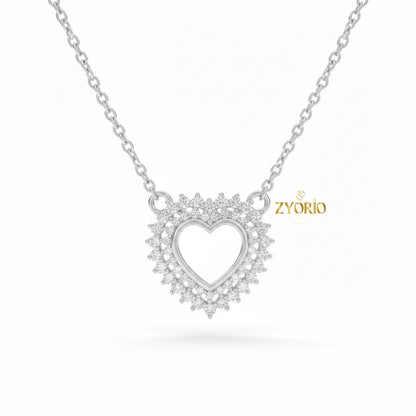 Halo Heart Diamond Pendant Necklace with Link Chain in 925 Silver Rose Gold Gold Plated Luxury Engagement Wedding Jewelry