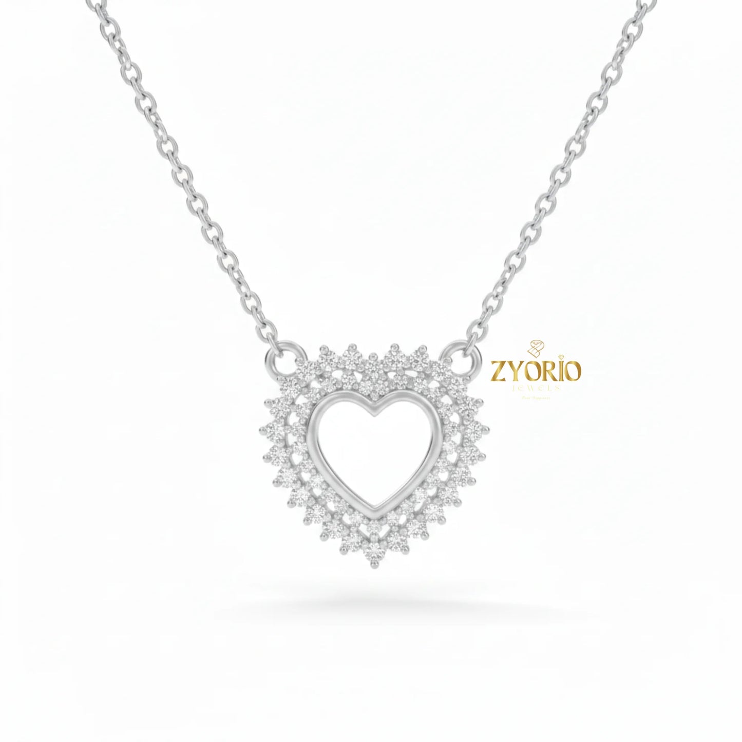 Halo Heart Diamond Pendant Necklace with Link Chain in 925 Silver Rose Gold Gold Plated Luxury Engagement Wedding Jewelry
