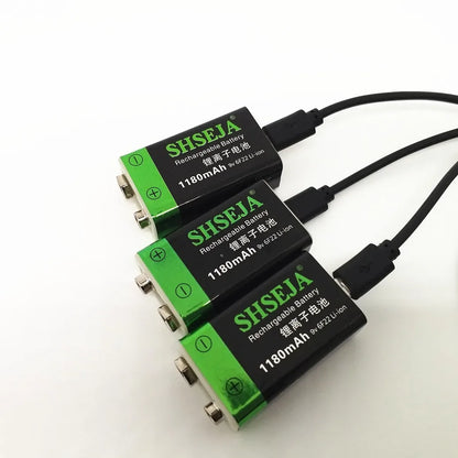 1180MAH 9v usb rechargeable battery lithium 6f22 9V li-ion batteries for multimeter Smoke alarm metal detector etc batteries