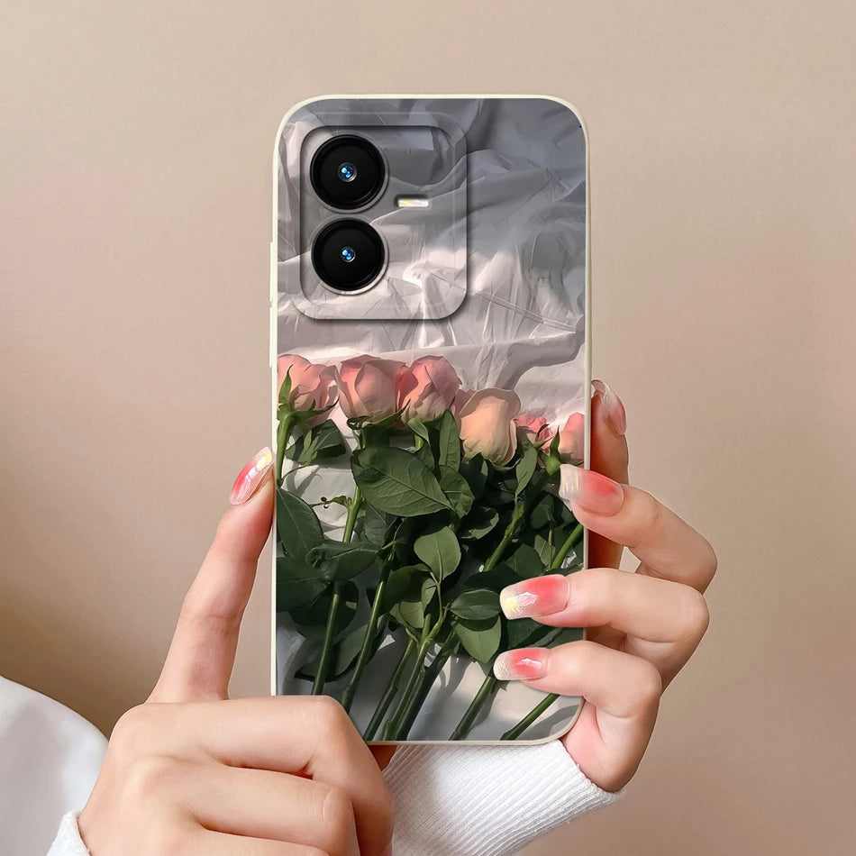 Case For Vivo Y22 Y22S Cover Camera Lens Protector For Vivo Y 22 Soft Liquid Silicone Cartoon Phone Back Covers For Women Man