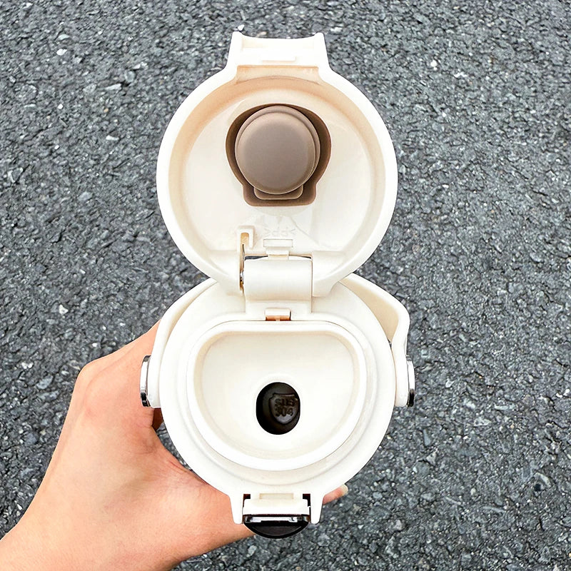 1 PC Stainless Steel Vacuum Flask, 500ml Pop-Up Direct Drink Insulated Bottle with Wide Handle, Outdoor Portable Sports Bottle