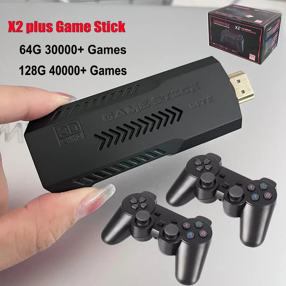 New 4K HD X2 Plus Game Stick Retro Game Console 40000 Games Wireless TV Video Handheld Gaming Player Emulator Game Toy Kid Gift