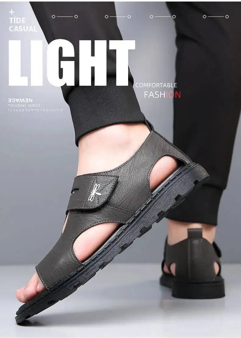 2025 New Fashion Brand Roman Sandals For Men Soft Sole Comfortable High-Quality Leather Beach Men's Casual Shoes