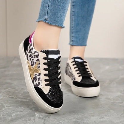 Kalsooni 2024 Autumn New Lightweight Sneakers Non-slip SoftThick Sole Casual Shoes for Women Sequins Star Patchwork Shoes