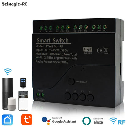 Tuya Smart Home 4CH Relay Module AC/DC 7-32V AC 220V 10A Wifi Switch 4 Channels RF433 Receiver Work With Vioce Alexa Google Home