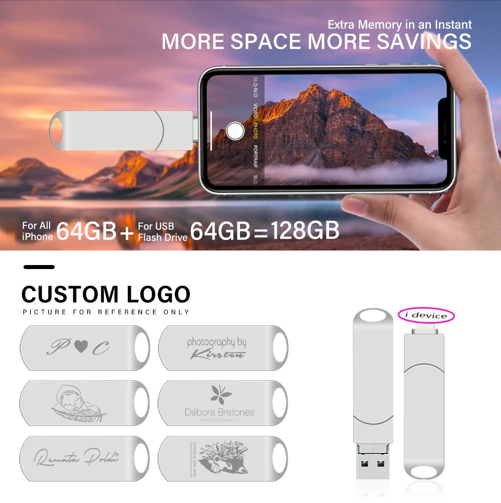 Rotate USB 3.0 Flash Drive 8GB 16GB with 3-in-1 Type-C to Lightning Interface 32GB Pendrive for iPad 11/12/13/14