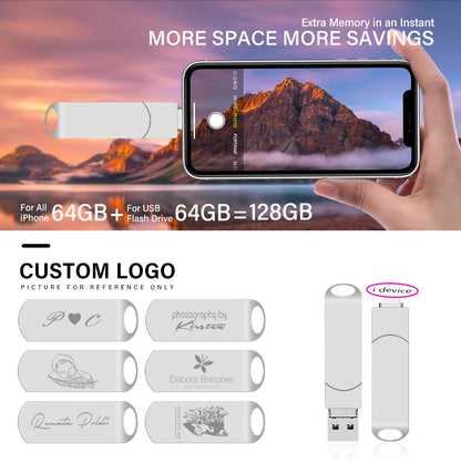 Rotate USB 3.0 Flash Drive 8GB 16GB with 3-in-1 Type-C to Lightning Interface 32GB Pendrive for iPad 11/12/13/14