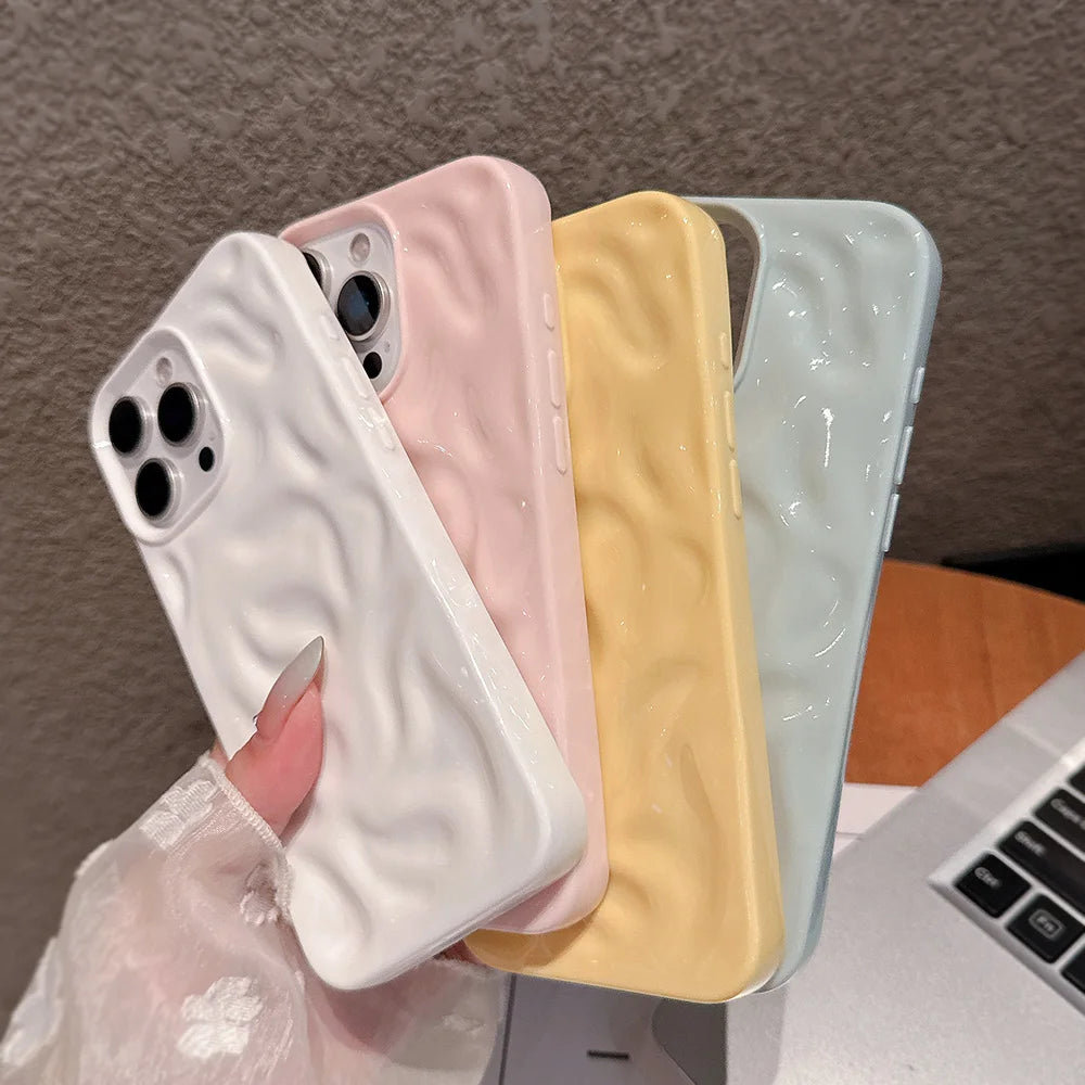 Luxury Soft Silicone For iPhone 11 12 13 14 15 16 17 Pro Max Plus Wave Fold Pattern Candy Bumper Back Cases Protective Cover