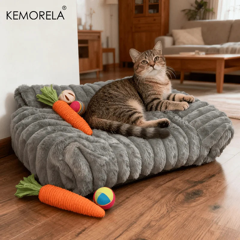 KEMORELA 1PC Striped Cat Sofa Bed Soft Polyester Pet Bed Breathable for All Seasons Suitable for Small to Medium Catsor Sleeping