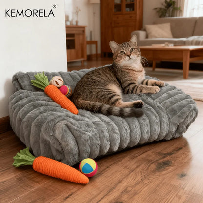 KEMORELA 1PC Striped Cat Sofa Bed Soft Polyester Pet Bed Breathable for All Seasons Suitable for Small to Medium Catsor Sleeping