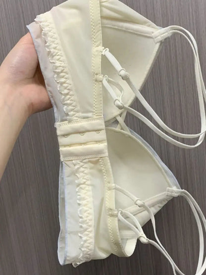 Wirefree Push Up Bra Set for Small Bust | French Ruffle Trim Silk Feel Thin Cups, Sweet Sexy Bralette | Hot MOYISU Sexy Panty AB