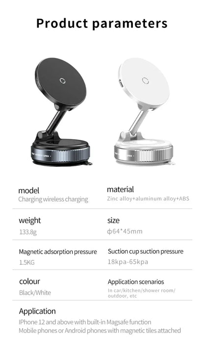 360° Rotation Vacuum Suction Cup For iPhone 12-17 Series Fast Charging Super Strong Magnetic Car Wireless Charger Phone Holder
