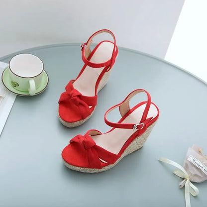 REAVE CAT Brand Women Sandals Open Toe Flock Suede Wedges 11cm Platform Buckle Strap Big Size 44 45 46 Soft Leisure Daily Shoes