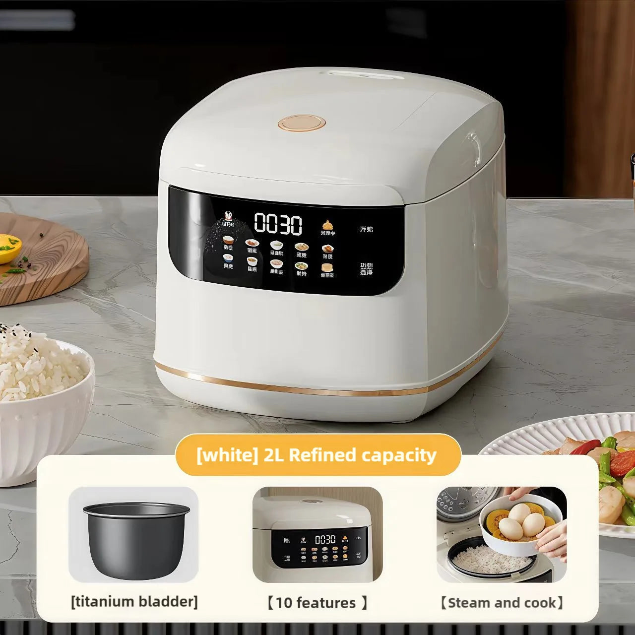 DIVEDEER 2L Electric Rice Cooker Non-stick Pot Smart Features Reservation Keep Warm Functions Perfect for 1-2 Person Households