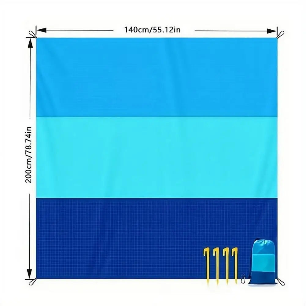 200x210cm Sandproof Waterproof Beach Mat, Foldable 3-Color Spliced Outdoor Picnic Blanket, Lightweight Pocket Camping Mat