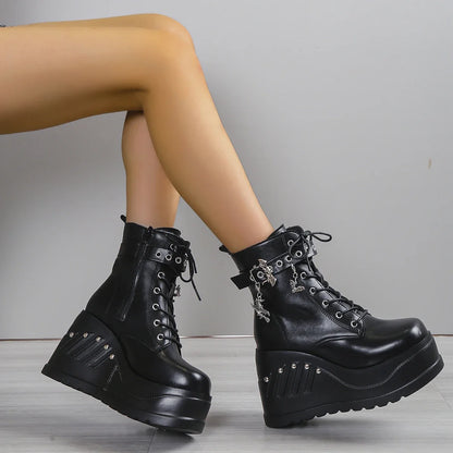 2024 New Boots for Women Fashion Hot Sale Punk Goth Platform Heels Wedge Women's Boots Casual Goth Punk Size 43 Women's Shoes