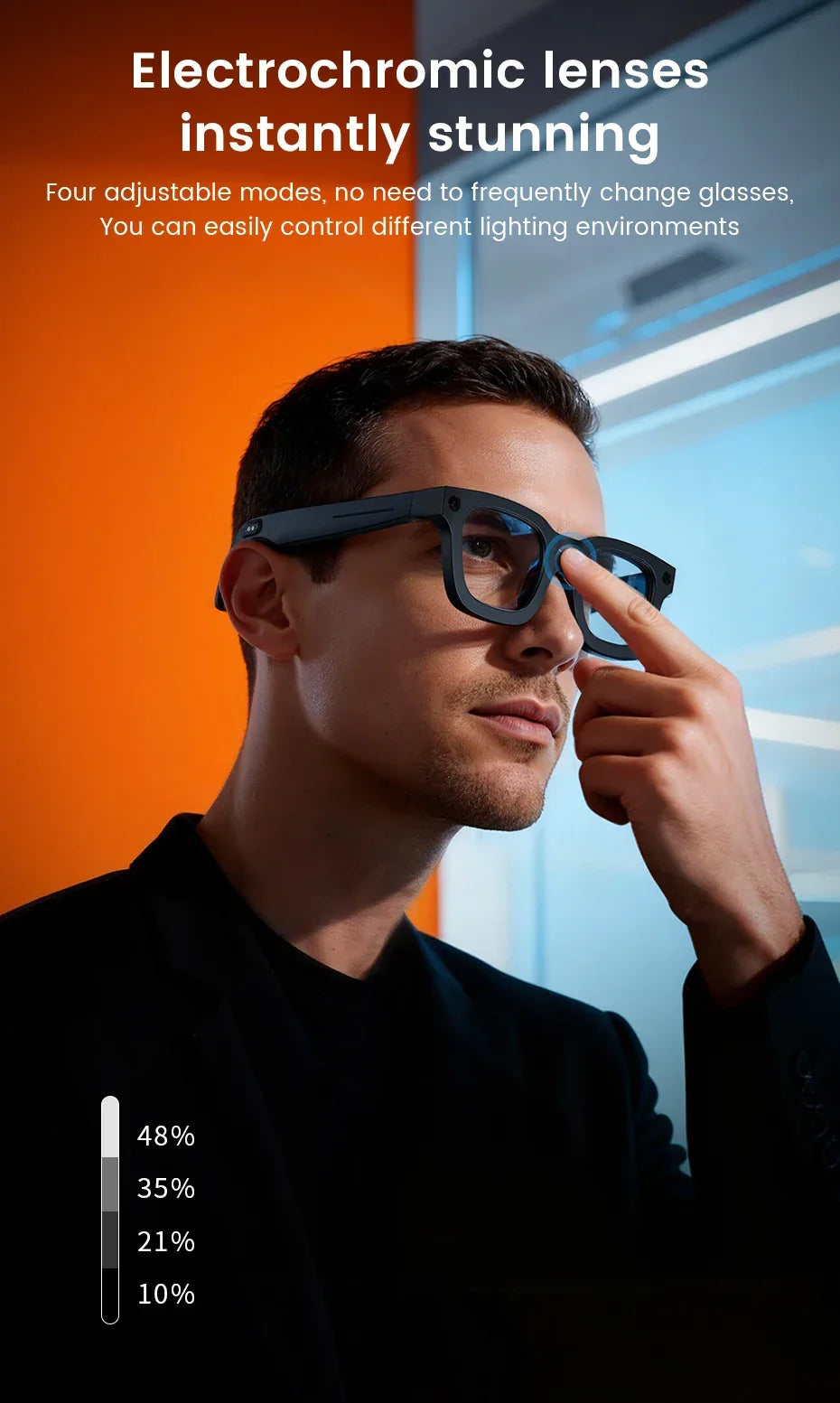 Smart Glasses AI Translation，Photography, Videography，Audio Recording WiFi Transmission Functio Color-Changing Smart Sunglasses