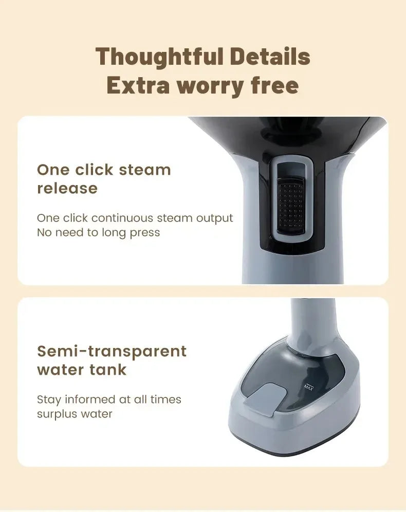 1500W Foldable Electric Fabric Steamer Fast-Heat Handheld Steam Iron for Home Travel Garment Care