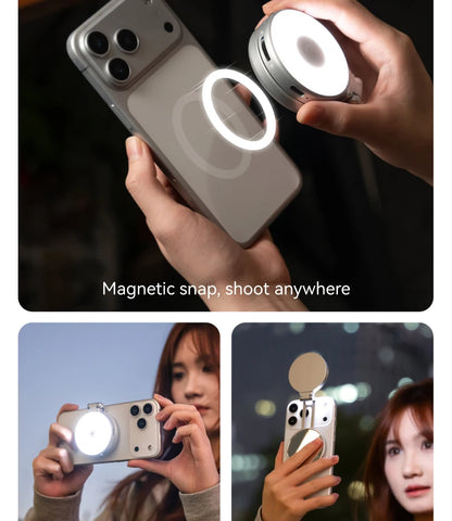 TELESIN Magnetic 360° Rotation RGB Fill Light Mini Selfie Light 3 Mode Adjustable Color Brightness for Smartphone Iphone Android