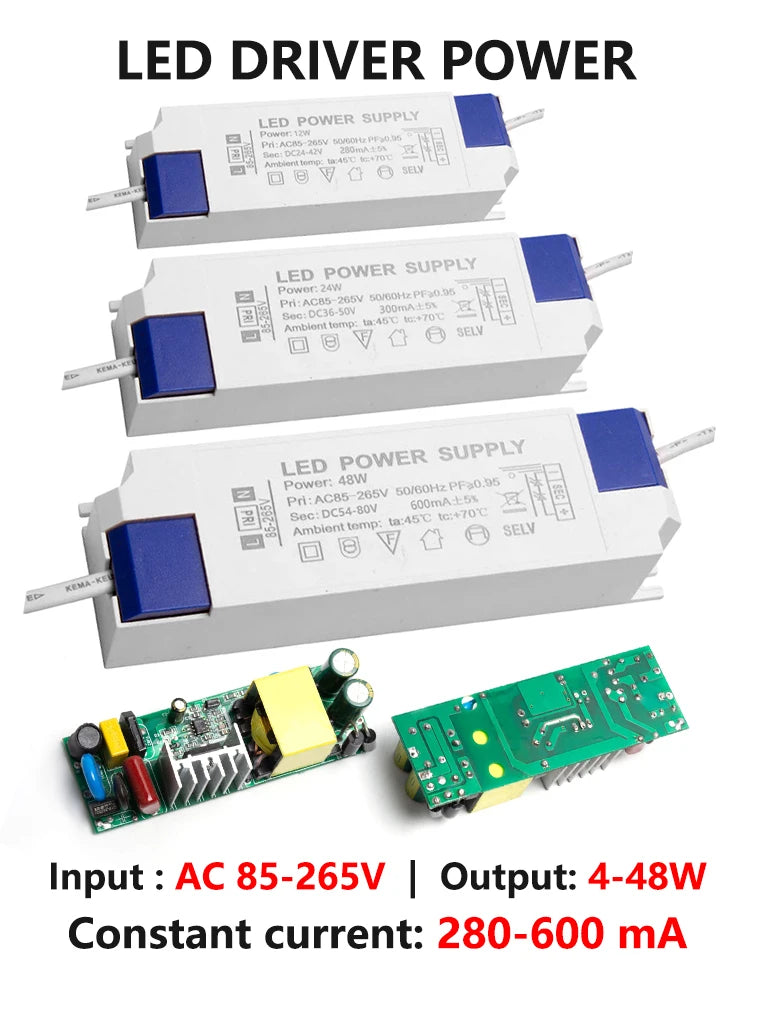 Hot 300mA 600mA LED Constant Current Driver Power Supply 85-265V AC to DC Lighting Transformers for Downlight Lamp Ceiling Light