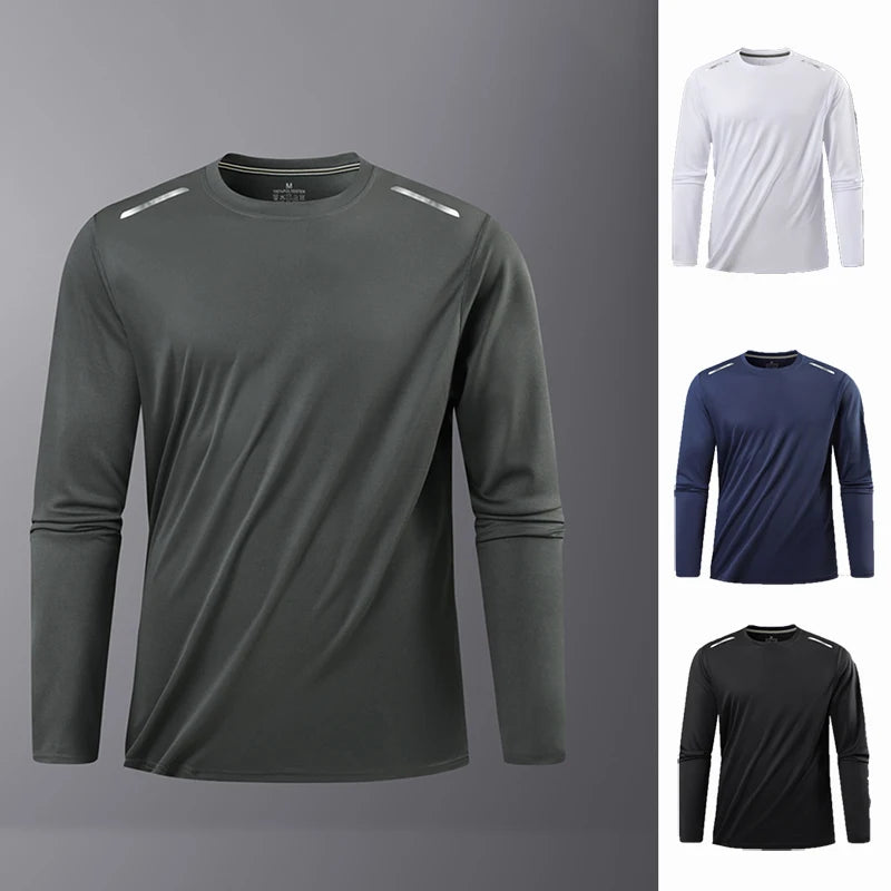 Long-Sleeved Ice Silk Breathable Running Top Round Neck Fitness Wear Quick-Drying Sports T-Shirt Thin Casual Quick-Drying