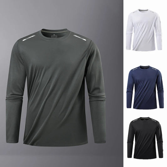 Long-Sleeved Ice Silk Breathable Running Top Round Neck Fitness Wear Quick-Drying Sports T-Shirt Thin Casual Quick-Drying
