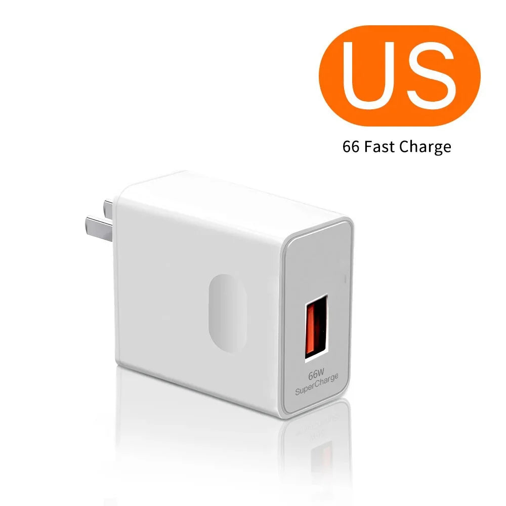 6A 66W Super Fast EU US Wall Charger Adapter 6A Type-C Cable For Huawei Mate 40 50 60 P50 Nova8 9 10 Honor 90 100 X7 X8 X9 Magic
