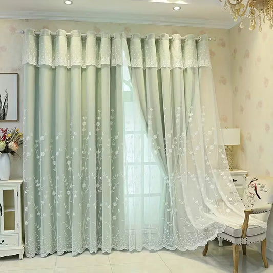 1pc European Luxury Double Layer Blackout Curtain,Top Eyelet for Easy Hanging,Floral Pattern for Living Room Bedroom Decor by PDG ibma