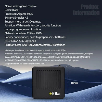 G11 Pro 4K HD TV Game Box Built-in 10000 Retro Games Video Game Console Portable Game Player With 2.4G Wireless Dual Controllers