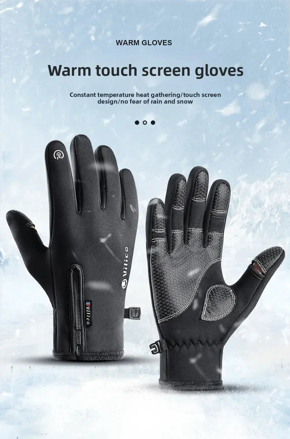 Vilico Warm Touchscreen Motorcycle Fishing Gloves Windproof Durable Anti‑Slip Waterproof Breathable for Autumn & Winter Cycling