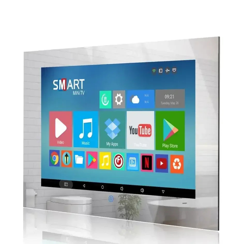Go Haocrown 19 Inch Touchscreen Mirror TV Bathroom, IP66 Waterproof Android Television Built-In Wi-Fi ATSC Tuner -- US