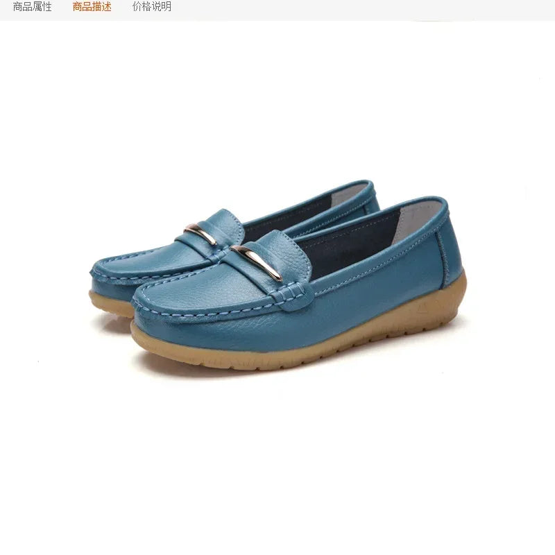 2025 New Genuine Leather Shoes Woman Slip On Women Flats Moccasins Women's Loafers Spring Autumn Mother Shoe Big Size 35-44