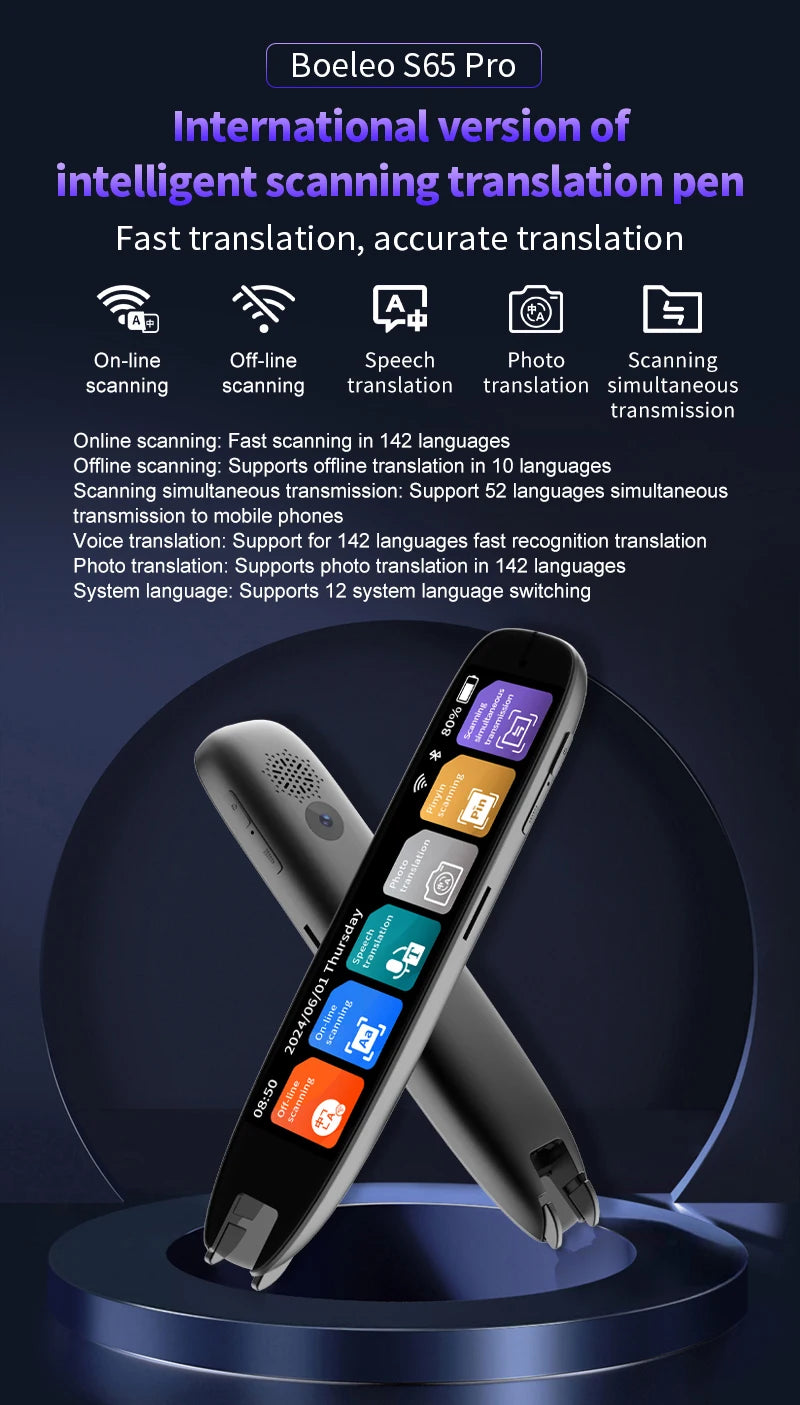 Translation Pen for Dyslexia Scanner Reading Pen 142 Text to Speech Smart Recording Pen Voice Wireless Text Extract Translator