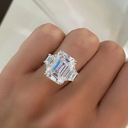 BXINY Luxury 10CT Radiant/Emerald Cut Moissanite Rings 100% S925 Silver 3-Stone Ice-cut Diamonds Women Men Wedding Bands Jewelry