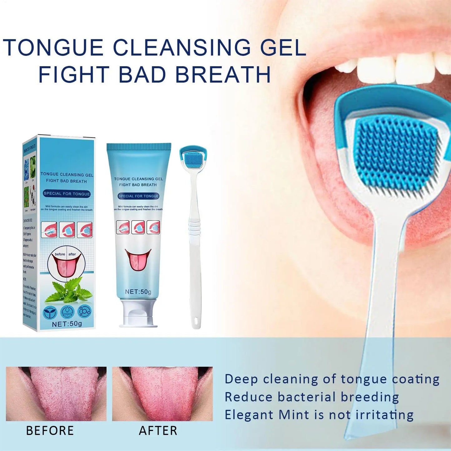 Tongue Coating Cleaning Gel Mint Tongue Scraper Scrubber Orasl Care Removal Odor Health Fresh Breath Care Dental Hygiene Tool