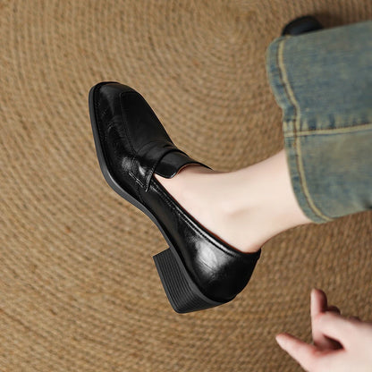 2026 New Spring Genuine Leather Women Shoes Round Toe Women Pumps Brogue Designs Shoes for Women High Heel Loafers Ladies Shoes
