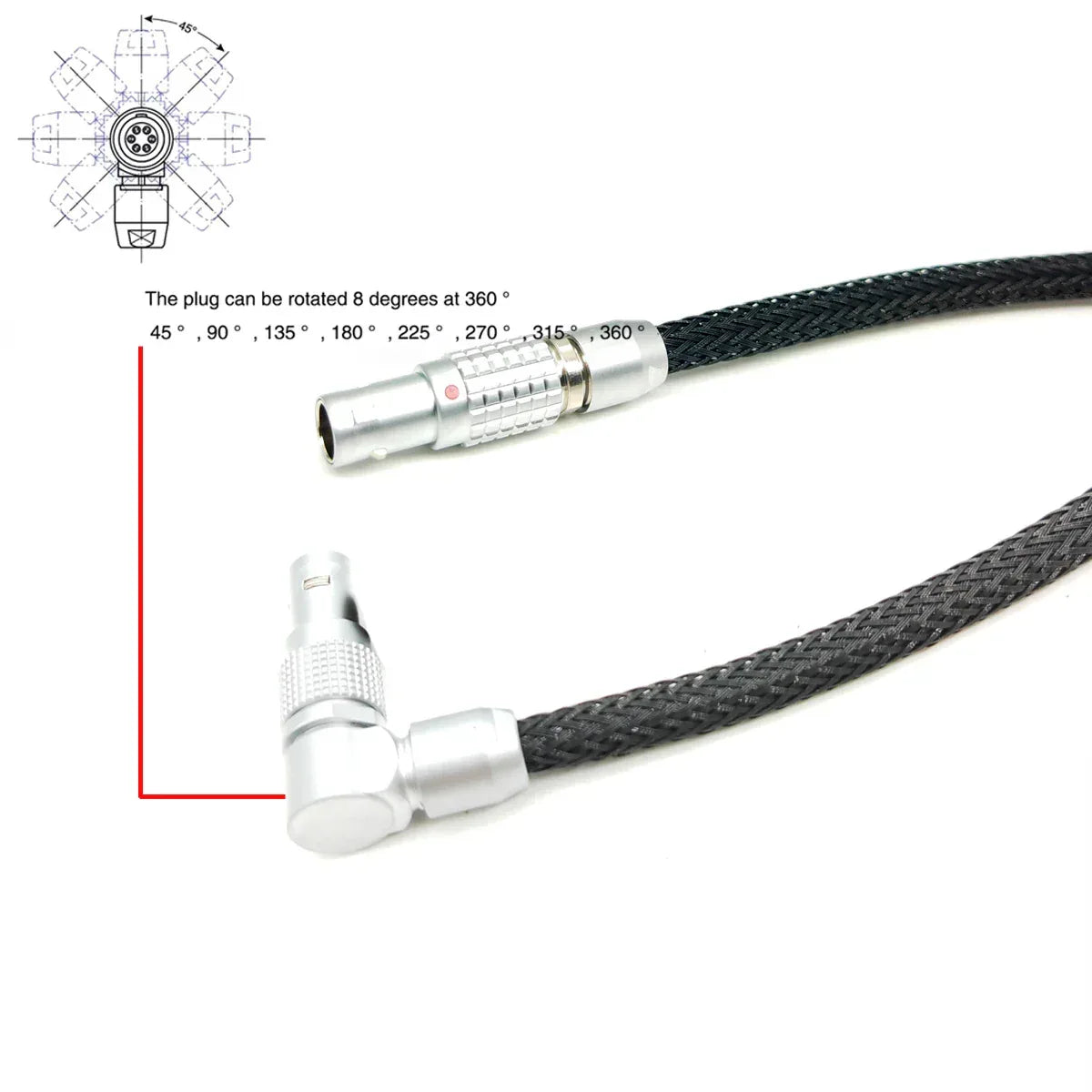 ARRI ALEXA RED Flexible Braid Power Cable for Teradek Bolt 4K XT LT, SmallHD monitor, 0B 2 Pin Straight Male to 2Pin Right Angle