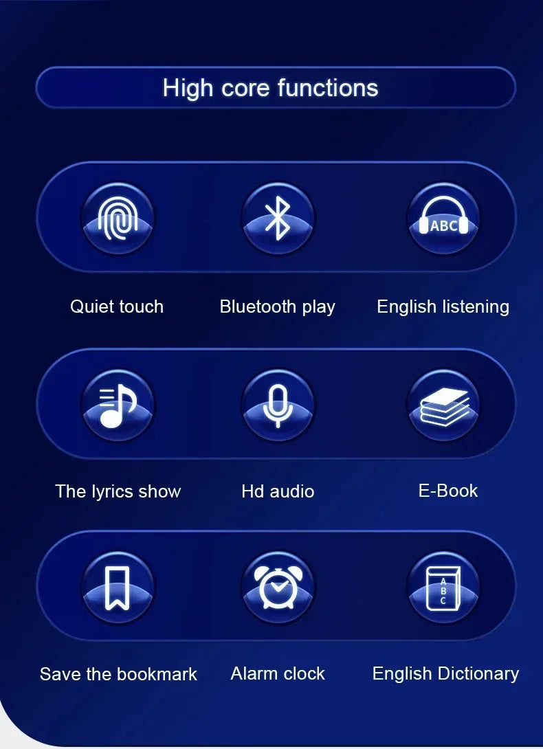 2.0 Inch Metal Touch MP3 MP4 Music Player Bluetooth 5.0 Supports Card, with FM Alarm Clock Pedometer e-Book Built-in Speaker