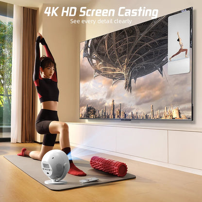 XBJ Spherical Home Theater 4K Projector, Android WiFi 6 BT 5.0 Auto Keystone 360° Rotation Portable Video Projector for Outdoor
