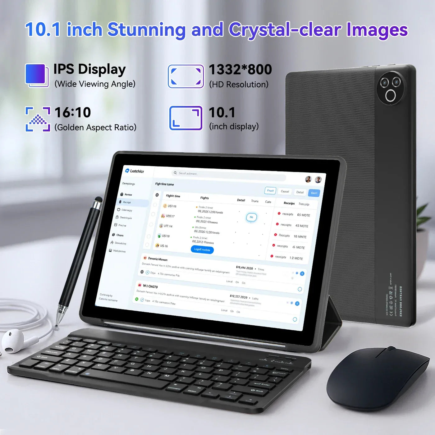 URAO Android 15 Tablet 10.1 Inch 20GB RAM 64GB ROM 5-core Dual Camera Tablets PC Set Keyboard/Case/Mouse/Stylus/Headphone