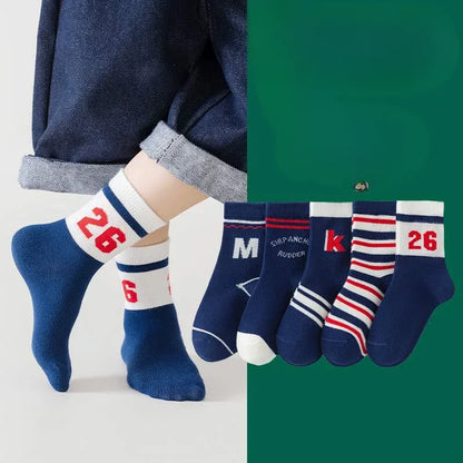 5 Pairs Autumn Fashion Boys Sock for Kids Cute Baby Girl Happy Funny Boat Long Socks White Spring Children's Clothes