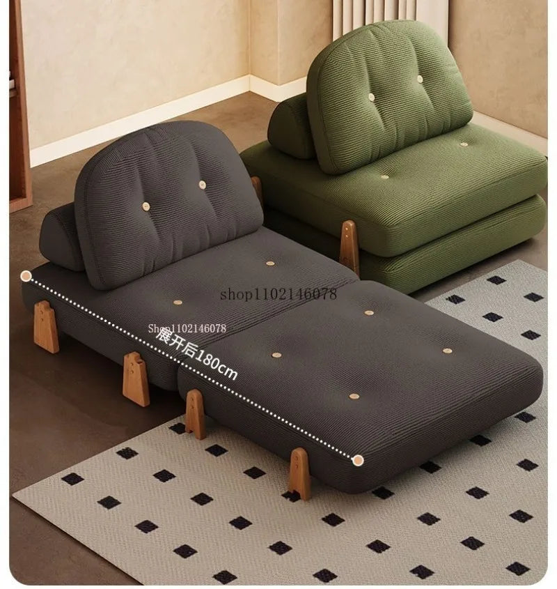 Canapé-lit convertible Nordic Home Lazy Sofa pour petits appartements, canapé en tissu, canapé-lit modulable crème, style tatami.