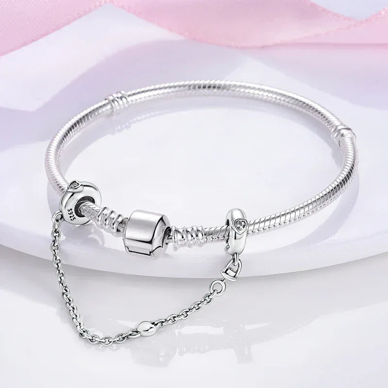925 Silver Valentine's Day Charms Bead Sparkling Sweet Heart Rose Bear Charm Fit Original Bracelet Bangle Woman DIY Jewelry Gift