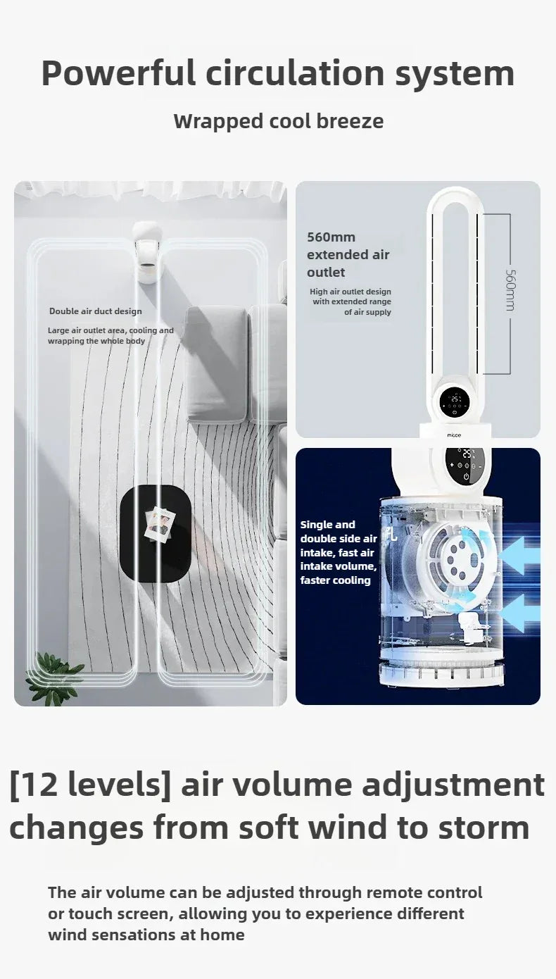 12-Speed Touch Control Bladeless Fan‌ Removable Washable Grille Tip-Over Protection Energy Efficient Cooling Tower Living Rooms