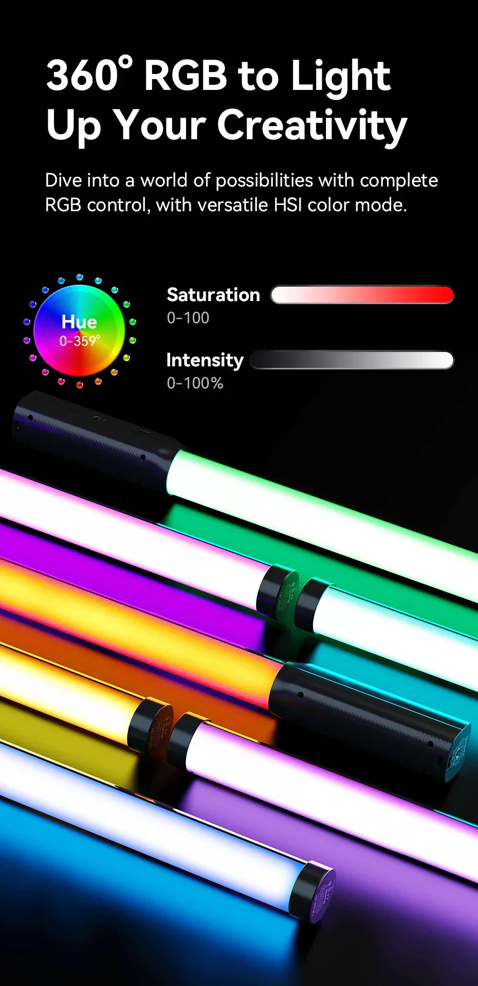 Ulanzi Upgraded VL119 10W RGB Light Wand Stick Light Handheld Stick for Protrait Photography Live Streaming with Type-C Charging