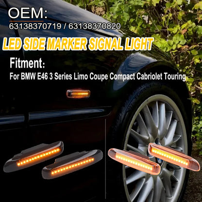 Sequential Flashing LED Turn Signal Side Marker Light For BMW 3 Series E46 Sedan Coupe Wagon Convertible 1997-2001