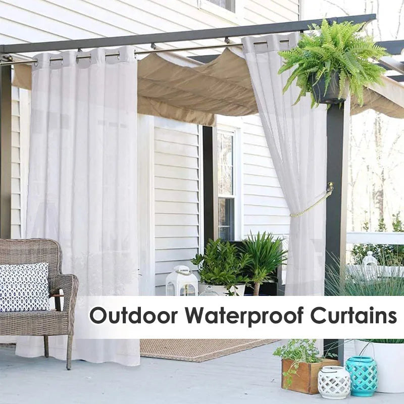 1 Pcs Outdoor Waterproof Sheer Curtain Translucent Bedroom Indoor Blackout Curtain Porch Pergola Patio Pavilion Terrace Curtains