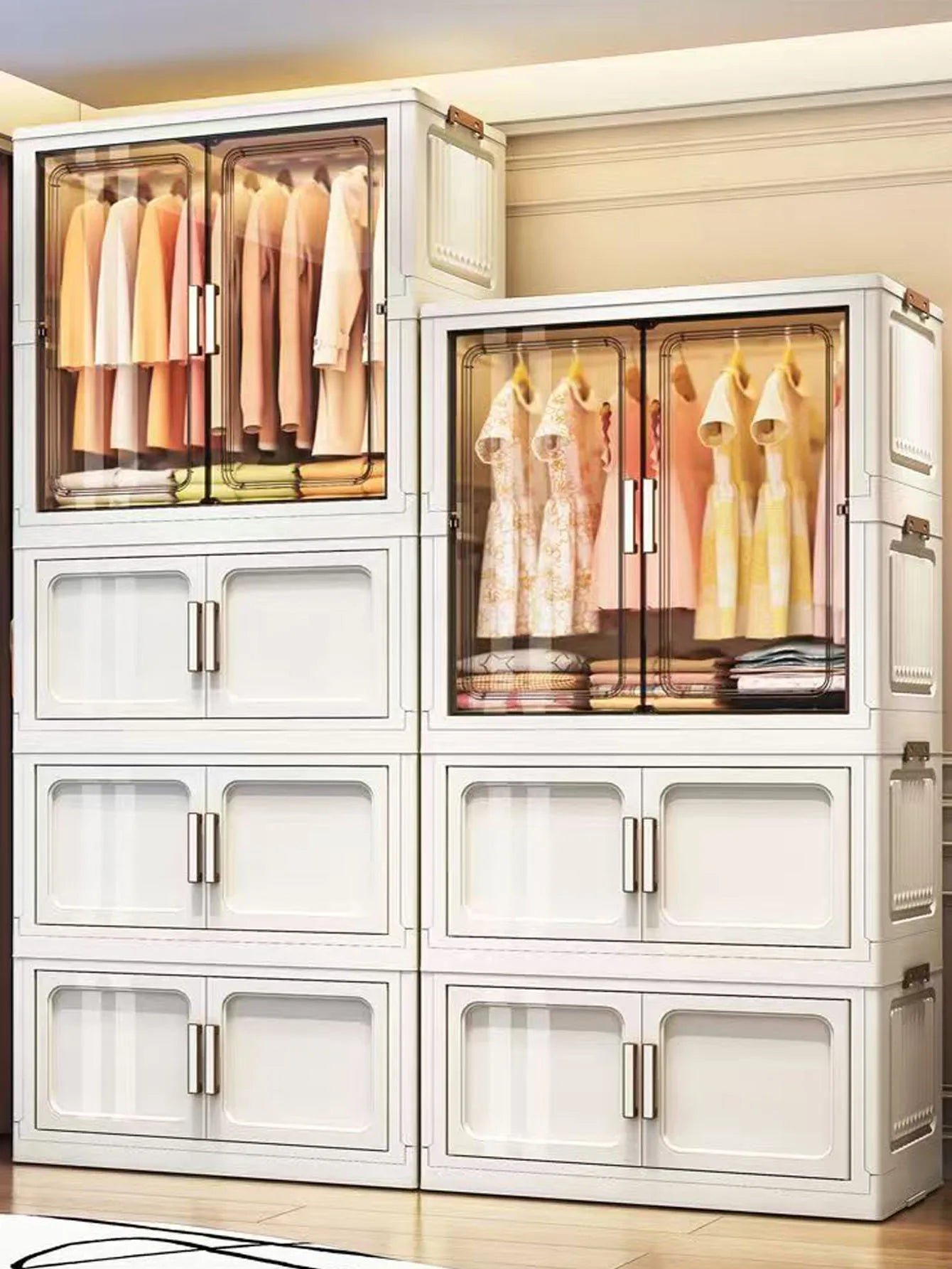 Multi-Functional Folding Storage Cabinet with Doors White/Black/Gray for Home Office Kitchen Bathroom Organizer