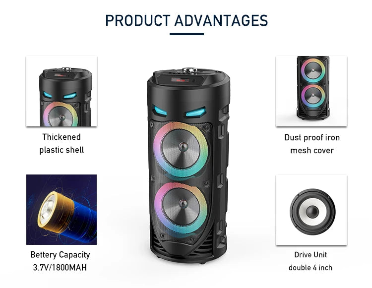 30W Wireless Column Big Power Stereo Portable Bluetooth Speaker Subwoofer Bass Party Speakers with Microphone Family Karaoke USB